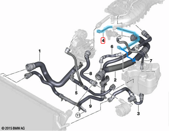 Radyatör Yedek Su Depo Hortumu BMW 1 Seri F20, F21, 2 Seri F22, F23, 3 Seri F30, F31, F34, 4 Seri F32, F33, F36 Motor: B46, B48 OEM 17125A05950, 17128740118, 17128677244, 17128616536
