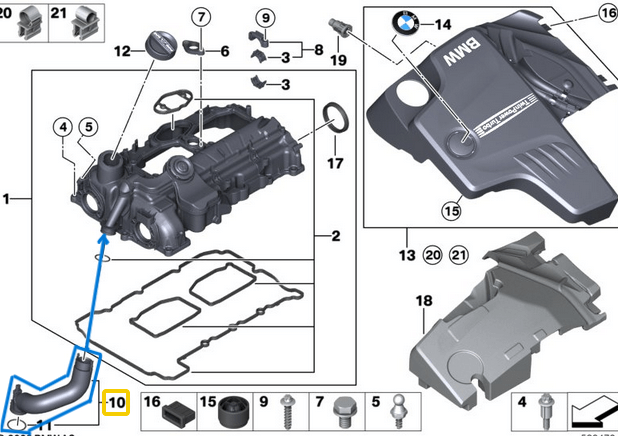 Subap Kapak Hava Borusu/Hava Tahliye Hortumu/Motor Havalandırma Hortumu BMW 1 Seri F20, F21, 2 Seri F22, F23, 3 Seri F30, F34, 5 Seri F07, F10, F11,  X1 Seri E84, X3 Seri F25, X5 Seri F15, X6 Seri F16, Motor: N20, N26 OEM 11127588417