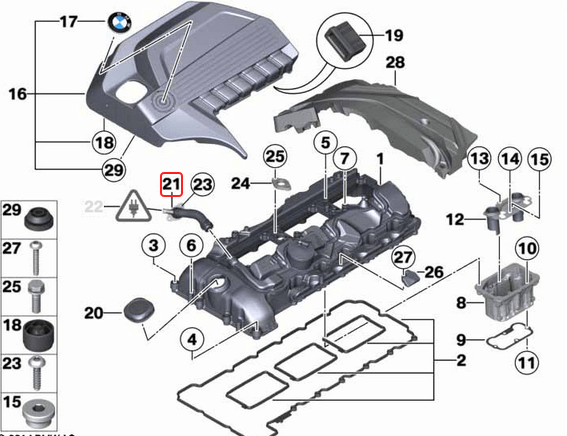 Subap Kapak Hava Borusu/Hava Tahliye Hortumu/Motor Havalandırma Hortumu BMW 1 Seri E82, E88, 3 Seri E90, E92, E93, 5 Seri F07, F10, F11, 6 Seri F06, F13, X1 Seri E84, X3 Seri F25, X5 Seri E70, F15, X6 Seri E71, F16, Motor: N55 OEM 11127584128, 7584128