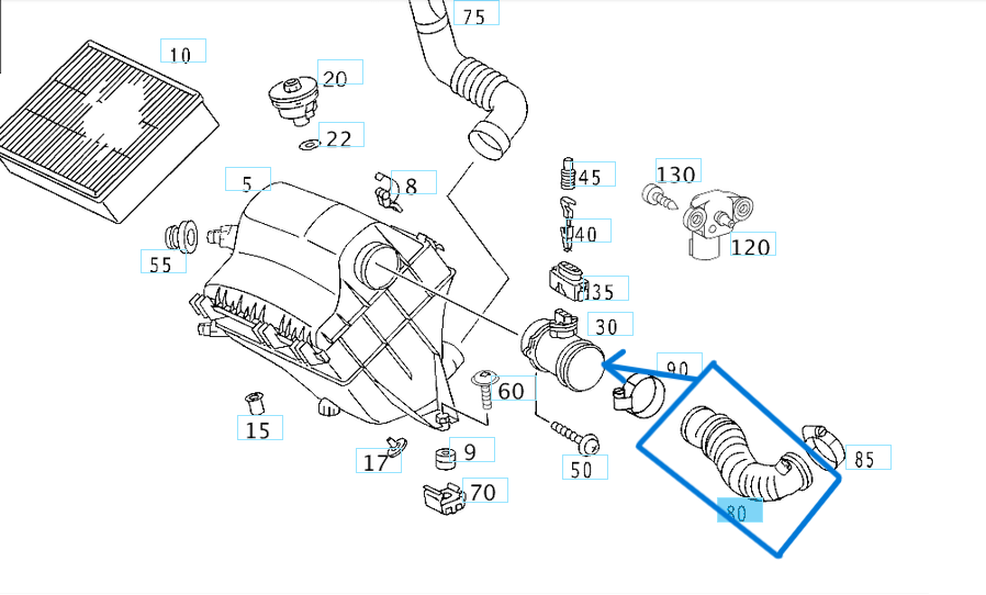 Hava Filtre Besleme Hortumu Sprinter W901, W902, W903, W904 OM611 OEM A9015283382