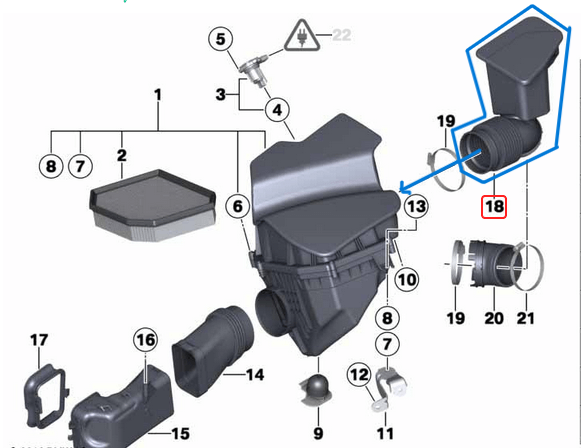 Hava Filtre Borusu. BMW X5 Seri E53. Motor: M54. OEM 13717590595, 7590595