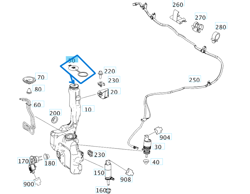 Silecek Su Depo Kapağı W166, W171, W204, W212, W222, Vito W447 OEM A1718690108, A0008690000