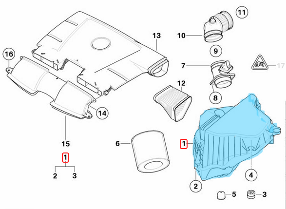Hava Fitre Kazanı/Hava Filtre Kutusu BMW 1 Seri E81, E82, E87, E88, 3 Seri E90, E91, E92, E93, X1 Seri E84. Motor: N43, N46. OEM 13717543162