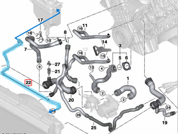 Radyatör Yedek Su Depo Hortumu BMW 5 Seri E60, E61, 6 Seri E63, E64, Motor: N52, N52N, N43 OEM 17127521775