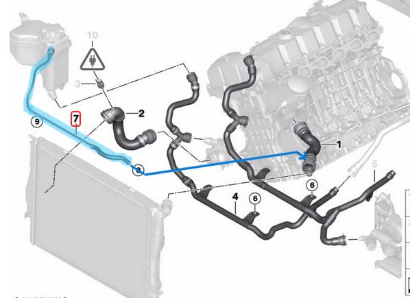 Radyatör Yedek Su Depo Hortumu BMW 1 Seri E81, E82, E87, E88, 3 Seri E90, E91, E92, E93, X1 Seri E84, Motor: N51, N53, OEM 17127618510, 17127565093, 17127531590, 17124513540
