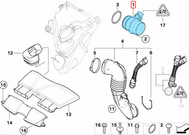 Hava Akışmetre / Hava Debimetre BMW 1 Seri E81, E82, E87, E88, 3 Seri E90, E91, E92, E93, 7 Seri E65, X1 Seri E84, Motor N47, N67 OEM 13628509724, 13627788743