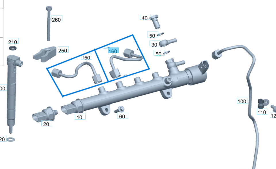 Enjektör Yakıt Borusu W204, W205, W212, W176 Sprinter W906, Vito W639, W447 OM651  NO 3-4 OEM A6510704333, A6510702533