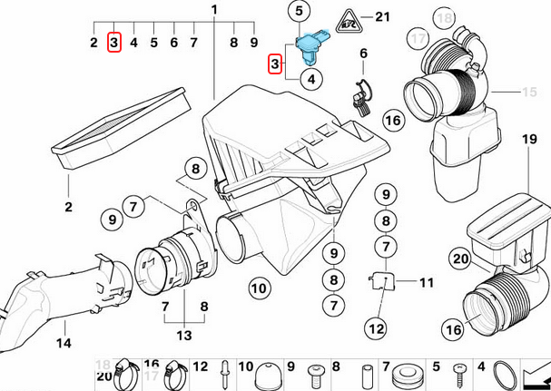 Hava Akışmetre / Hava Debimetre BMW 1 Seri E87, 3 Seri E91, E92, E93, 5 Seri E60, E61, 6 Seri E63, E64, 7 Seri E65, E66, X1 Seri E84, Motor: N52 OEM 13627520519