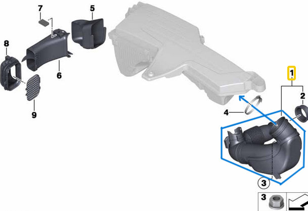 Hava Filtre Borusu. BMW 1 Seri F20, F21, 2 Seri F22, F23, 3 Seri F30, F31, F34, 4 Seri F32, F33, F36, Motor: N20, N26 OEM 13717605045