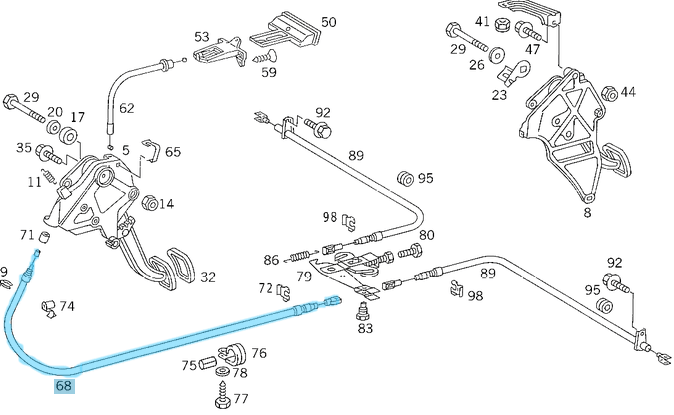 El Fren Teli / El Fren Halatı Ön 2496mm E Seri W124, OEM A1244202685, A1244201085, A1244203685, 1244202685, 1244201085, 1244203685