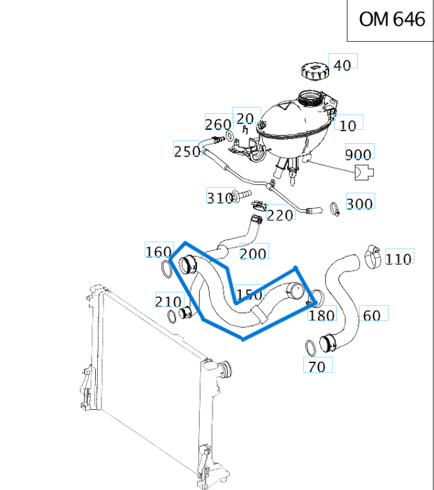 Radyatör Hortumu Sağ Alt W204 C Seri  OM646 OEM A2045013082, A2045010682