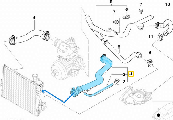 Radyatör Hortumu Üst BMW 5 Seri E39 Motor: M57 OEM 11537785018, 11532247818