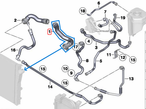 Radyatör Hortumu Üst BMW X5 Seri E70, X6 Seri E71, Motor: N57, N57S OEM 17127808076