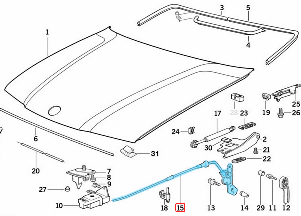 Kaput Açma Teli BMW 3 Seri E36 OEM 51231960853