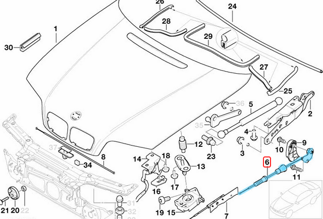 Kaput Açma Teli İç Taraf BMW 3 Seri E46 OEM 51238208442