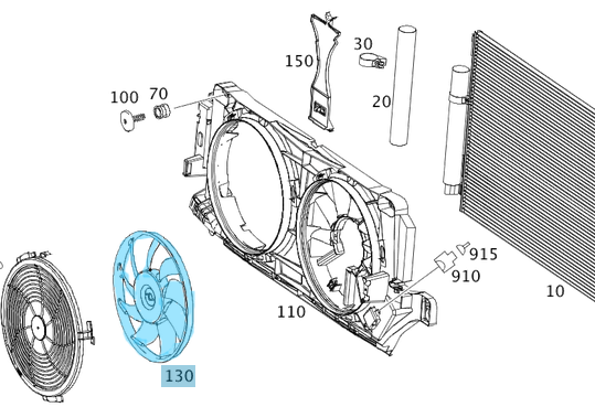 Fan / Fan Motoru Sol 350W-Ø320mm Sprinter W906, W907, VW Crafter, Motor: OM646, OM651, OEM A9069062200, A9065000493, 2E0959455A