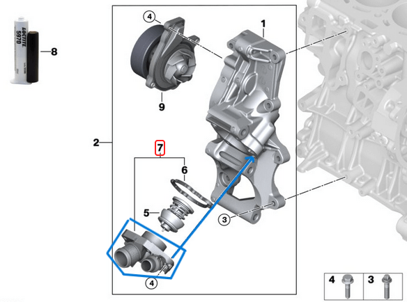 Termostat Kapağı / Termostat Yuvası BMW 2 Seri F45, F46, X1 Seri F48, X2 Seri F39, MINI F54, F56, F57, F60, Motor: B37,B47 OEM 11518577894