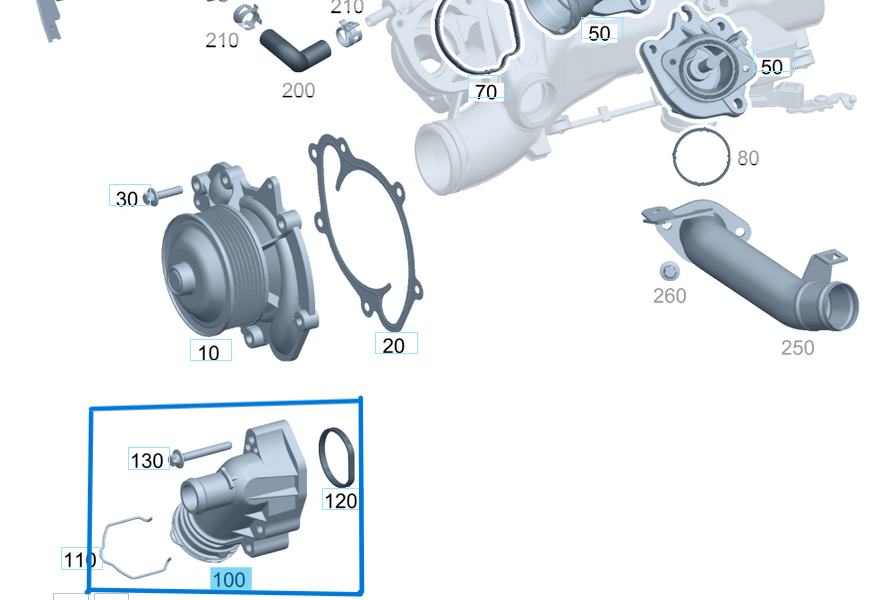 Devirdaim Borusu (Blok Su Borusu) W164, W166, W204, W212, W221 C, E, S, ML Seri OEM A6422001156