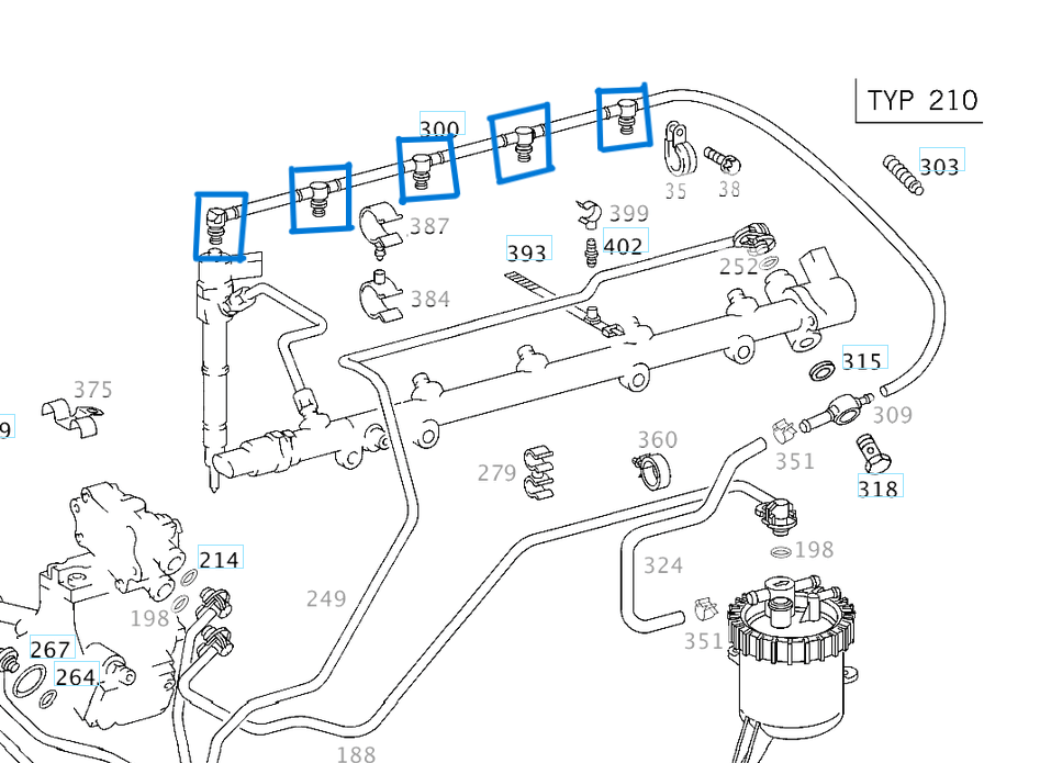 Mazot Geri Dönüş Rekor Takımı W210, W203, W211, W638, W901, W902, W903, W904 OM612, OM647 OEM  A6120700032