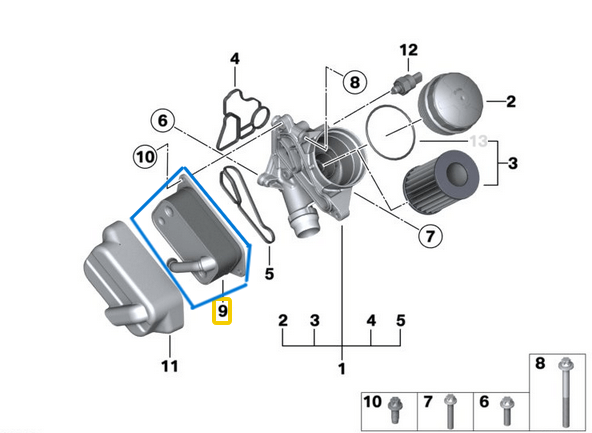 Motor Yağ Radyatörü BMW 1 Seri E81, E87 2 Seri F22, F23, 3 Seri E90, E92, E93, 4 Seri F32, F33, F36, 5 Seri F07, F10, 6 Seri E63, E64, F06, F12, 7 Seri E65, F01, X3 Seri G01, X5 Seri E70, F15 Motor: B38, B46, B48, OEM 11427525333