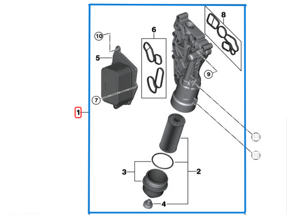 Yağ Filtre Kütüğü Radyatörlü Set / Yağ Filtre Kazanı ve Radyatörü BMW 2 Seri F45, F46, X1 Seri F48, X2 Seri F46, MINI F54, F55, F56, F57, F60, i8 Seri I12, I15, Motor: B32, B37, B42, B48OEM 11428585235, 11428511391