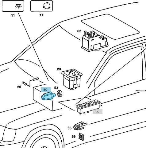 Kapı Işık Düğmesi / Bagaj Işık Butonu / Torpido Gözü Düğmesi Kare Tip W115, W116, W123, W124, W201, W202, W210 OEM A2018202110, A2018201110, 2018202110, 2018201110