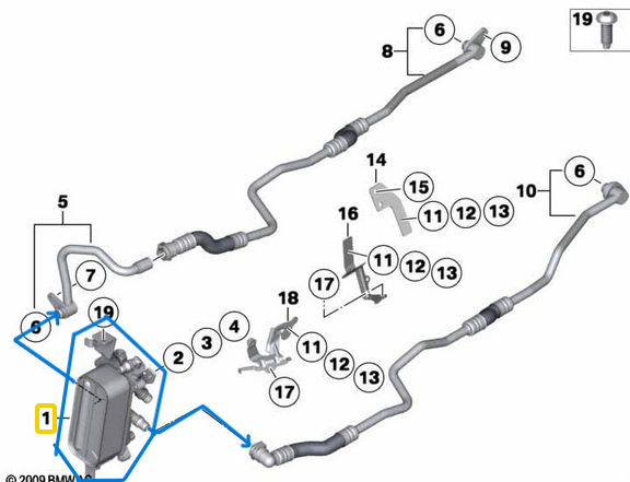 Yağ Radyatörü Otomatik Şanzıman / Otomatik Şanzıman Yağ Soğutucu BMW 5 Seri F07, F10, F11, 6 Seri F06, F12, F13, 7 Seri F01, F02, Motor: N52, N53, N63, OEM 17217638580, 17217601951