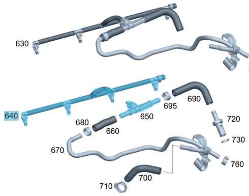 Mazot Geri Dönüş Hortumu Takım Set C Seri W204, E Seri W212, Motor: OM651 OEM  A6510706381, A6510707632