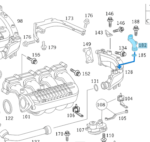 Devirdaim Borusu EGR Radyatör Boru Konektörü W203, W210 E, C Seri OM611, OM612 OEM A6111400108