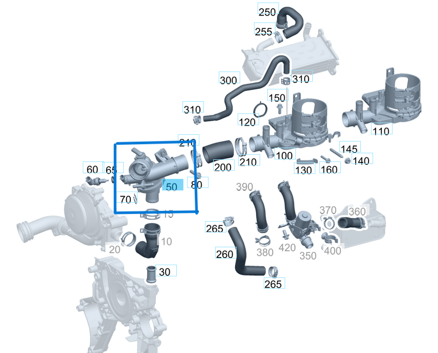 TERMOSTAT W205, W253 C Seri, GLC OM651 OEM A6512002700, A6512001515, A6512001300, A6512000915