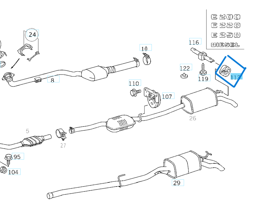 Egzost Askı Lastiği W210 E Seri OEM A2104920344