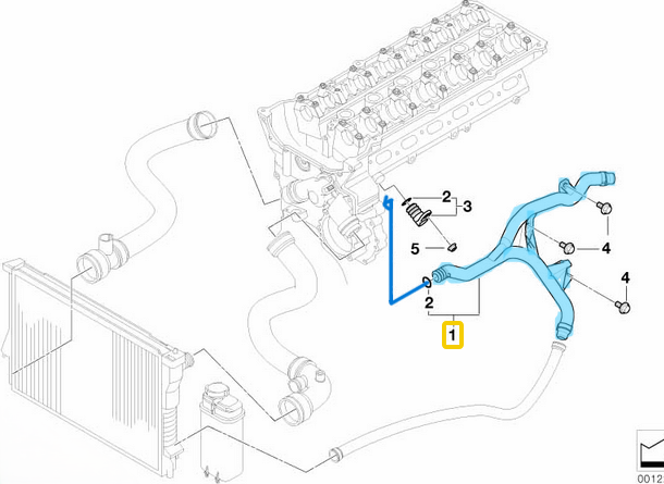 Devirdaim Borusu / Soğutma Suyu Borusu / Blok Su Borusu BMW 5 Seri E60, E61, 7 Seri E65, E66,  Motor: M54, OEM 11537519710
