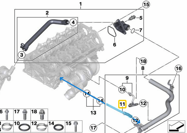 Hava Tahliye Hortumu Komple BMW 1 Seri F20, F21, 3 Seri F30, F31, Motor: N13. OEM 11537600589