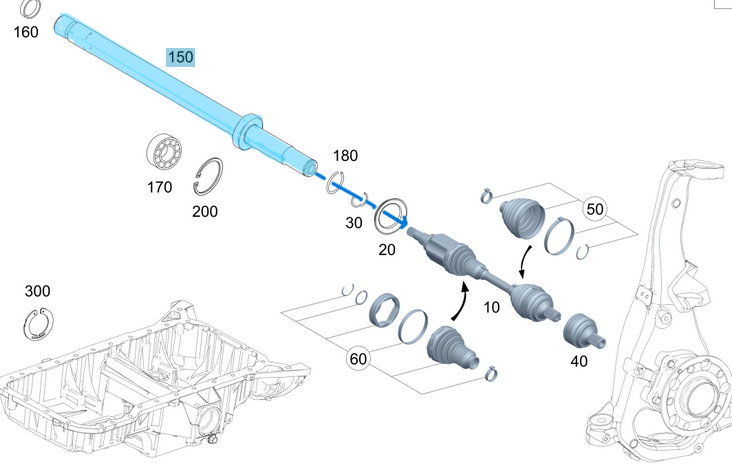 Aks Mili Komple Orta 4x4 C Seri W205, E Seri W213, S Seri W217, W222, GLC W253, CLS W257 OEM A2053309905