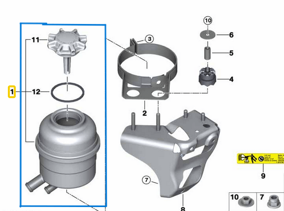 Direksiyon Pompa Yağ Deposu BMW 1 Seri E81, E82, E87, E88, 3 Seri E90, E91, E92, E93, X1 Seri E84, X3 Seri E83, OEM 32416851218, 32416768094