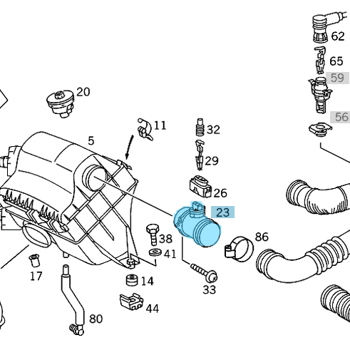 Hava Akışmetre / Hava Debimetre / Hava Kütleölçer C Seri W202, E Seri W210, S Seri W140, Sprinter W901, W902, W903, W904 Motor: OM611, OM612, OM646, OM647, OM602, M104, OEM A0000941048, 0000941048