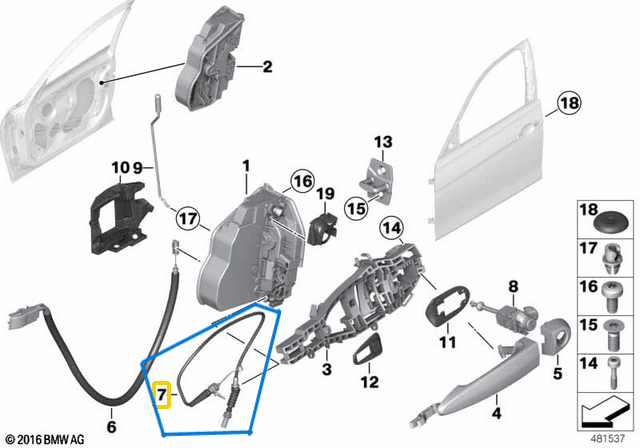 Kapı Açma Teli Ön Sağ Sol Dış Kol Bağlantılı BMW F30, F31, F80, F81 3 Seri OEM 51217259828