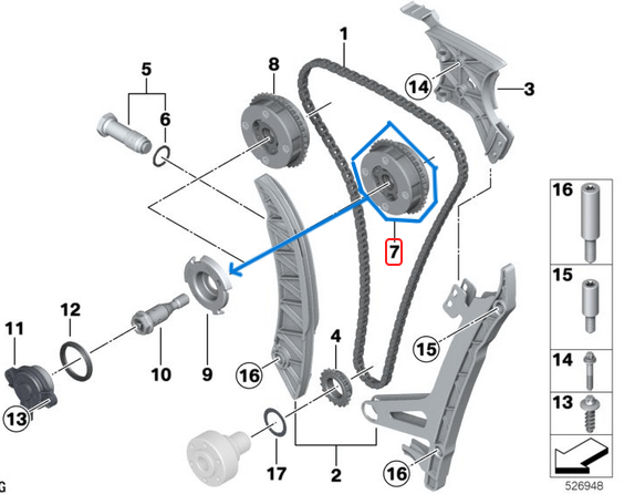 Eksantrik Dişlisi Emme Vanos BMW  1 Seri F20, F21, 2 Seri F22, F23, 3 Seri F30, F31, F34, 4 Seri F32, F33, F36, 5 Seri F07, F10, F11, X1 Seri E84, X3 Seri F25, X4 Seri F26, X5 Seri F15, X6 Seri F16. Motor: N20, N26 OEM 11367583818