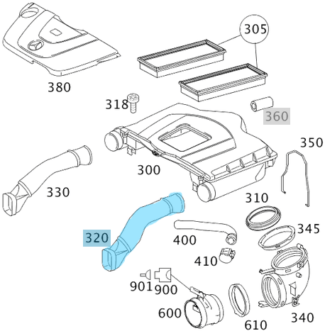 Hava Filtre Emiş Borusu Sol / Hava Giriş Borusu Sol S Seri W221,  Motor: M272 OEM A2720903382, 2720903382