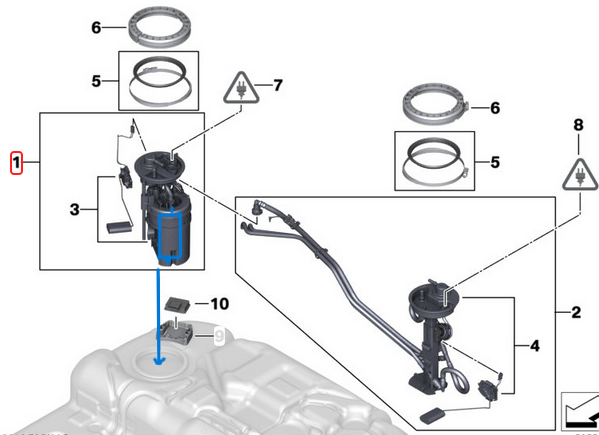 Depo Yakıt Pompası Tek Pompa  BMW X5 Seri E70, F15, X6 Seri E71, F16, Motor: N20, N52, N53, OEM 16117207599 -1, 16117314804 -1, 16117285443 -1