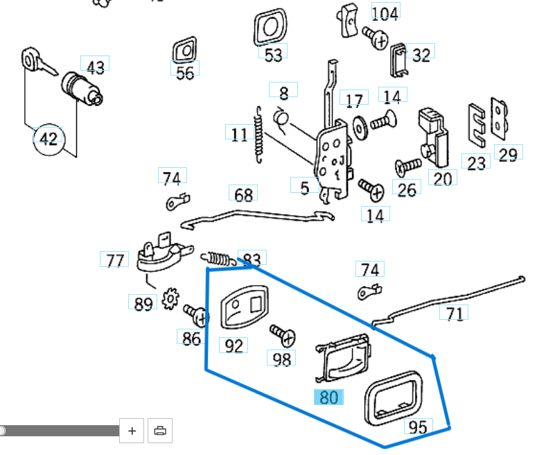 Kapı İçten Açma Kolu Ön SOL W207, MB100 OEM A0007600261
