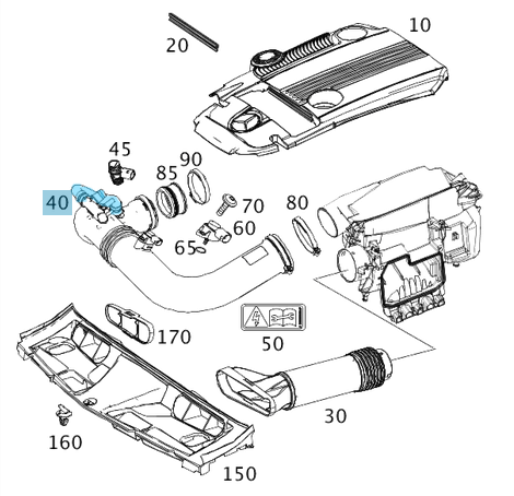 Hava Filtre Emiş Borusu Tek Pipo / Hava Giriş Borusu Tek Pİpo C Seri W204, E Seri W212, W207 Coupe, Motor: M271 - CGI, OEM A2710901629 P1, A2710901929 P1