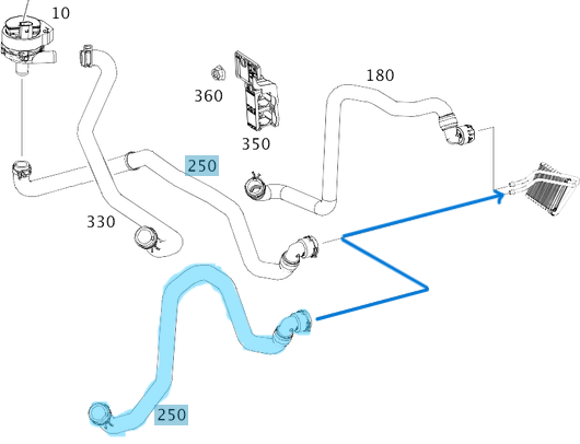 Kalorifer Hortumu CLA W117, GLA W156, A Seri W176, B Seri W242, W246 Motor: M113, M270  OEM A2468303296