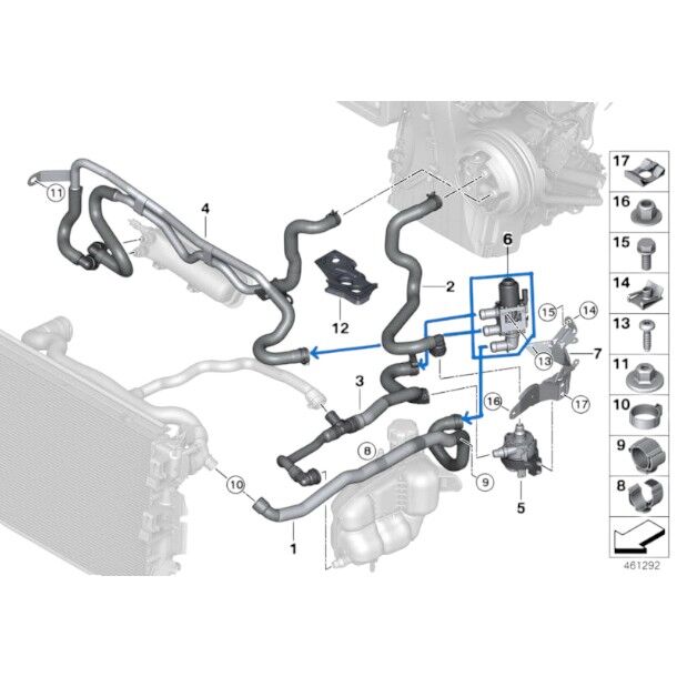 Kalorifer Musluğu BMW 3 Seri F30, 5 Seri F07, F10, 6 Seri F06, F12, 7 Seri F01-F04, G11, G12, X3 Seri F25, X4 Seri F26, Motor: B47, N20, N47, N53, OEM 64119147347, 64129153079