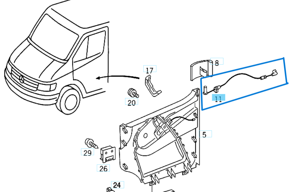Kapı Açma Teli Ön Sağ Sol SPRINTER W901, W902, W903, W904 OEM A9017600704, A9017600304