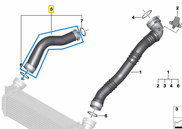Intercooler Hortumu Sağ / İnterkol Hortumu BMW X5 Seri F15, X6 Seri F16, Motor: N20, OEM 13718603095, 8603095