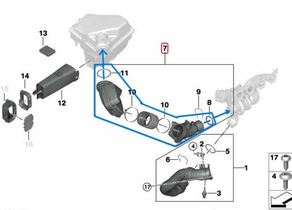 Hava Filtre Borusu /Hava Emiş Borusu BMW 1 Seri F20, 2 Seri F22, F23, 3 Seri F30, F34, 4 Seri F32, F33, F36, Motor: B46, B48, OEM  13718601681