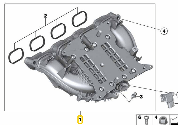 Manifold Emme BMW 1 Seri F20, F21, 2 Seri F22, F23, 3 Seri F30, F31, F34, 4 Seri F32, F33, F36, 5 Seri F07, F10, F11, X1 Seri E84, X3 Seri F25, X4 Seri F26, X5 Seri F15, X6 Seri F16, Motor: N20, N26, OEM 11617588126