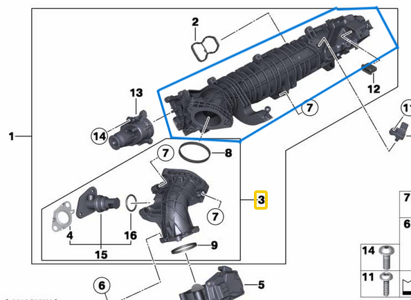 Manifold Emme BMW 3 Seri F30, F31, F34, 4 Seri F32, F33, F36, 5 Seri F07, F10, F11, 6 Seri F06, F12, F13, 7 Seri F01, F02, X3 Seri F25, X4 Seri F26, X5 Seri F15, X6 Seri F16, Motor: N57N, OEM 11617811909
