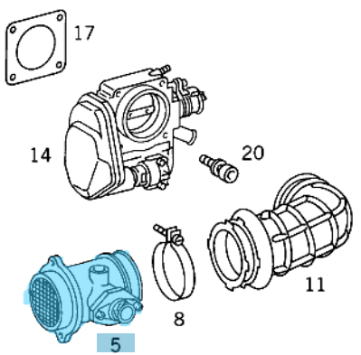Hava Akışmetre / Hava Debimetre / Hava Kütleölçer Yuvarlak Fişli SL W129, E Seri  W210, S Seri W140, Motor: M120, OM602, OEM A0000940848, 0000940848(Kopya)